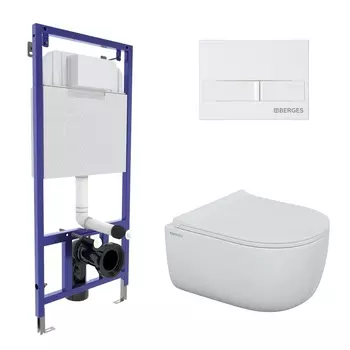 Комплект Berges Novum инсталляция+унитаз Ego Rimless+крышка-сиденье Okus Slim SO+кнопка L1