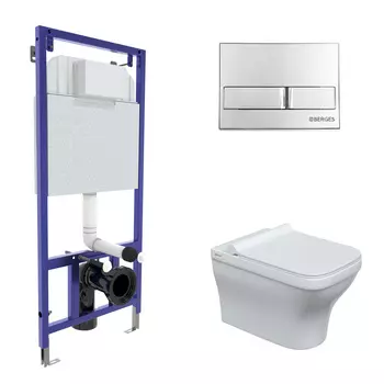 Комплект Berges Wasserhaus 042448 инсталляция Novum + унитаз Strati Rimless + кнопка L3 хром глянец