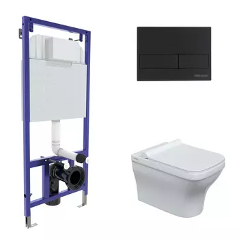 Комплект Berges Wasserhaus 042449 инсталляция Novum + унитаз Strati Rimless + кнопка L5 черная