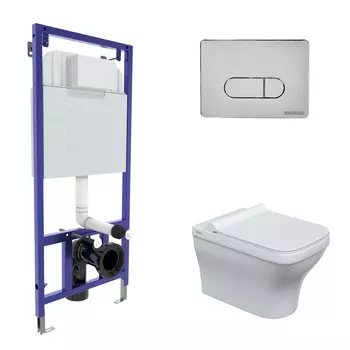 Комплект Berges Wasserhaus 042450 инсталляция Novum + унитаз Strati Rimless + кнопка D3 хром глянец