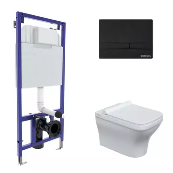 Комплект Berges Wasserhaus 042451 инсталляция Novum + унитаз Strati Rimless + кнопка F5 черная