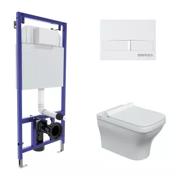 Комплект Berges Wasserhaus 042452 инсталляция Novum + унитаз Strati Rimless + кнопка L1 белая