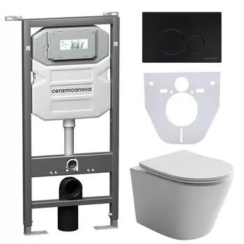 Комплект Ceramicanova Balearica CN6000+панель+инсталляция Envision+кнопка Round CN1001B черная