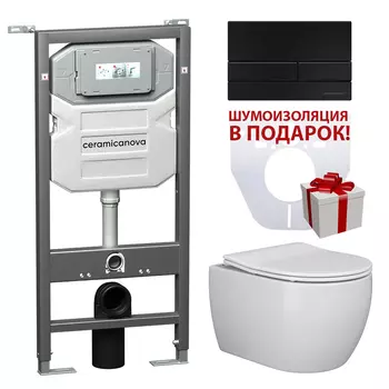 Комплект Ceramicanova CN3001_1002B_1000 унитаз + инсталляция + кнопка черная матовая+ шумоизоляция
