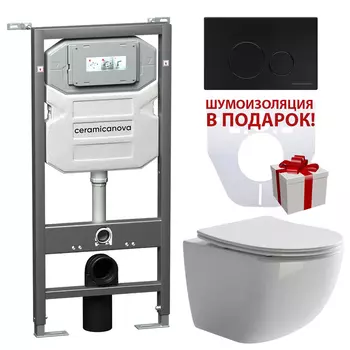 Комплект Ceramicanova CN3009_1001B_1000 унитаз + инсталляция + кнопка черная матовая+ шумоизоляция