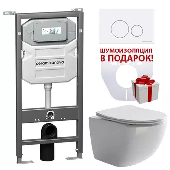Комплект Ceramicanova CN3009_1001W_1000 унитаз + инсталляция + кнопка белая + шумоизоляция