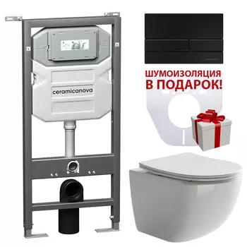 Комплект Ceramicanova CN3009_1002B_1000 унитаз + инсталляция + кнопка черная матовая+ шумоизоляция