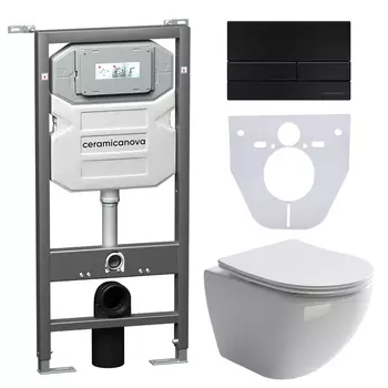 Комплект Ceramicanova Metropol CN4002+панель+инсталляция Envision+кнопка Flat CN1002B черная
