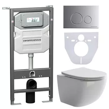 Комплект Ceramicanova Forma CN3009+панель+инсталляция Envision+кнопка Round CN1001M хром матовый