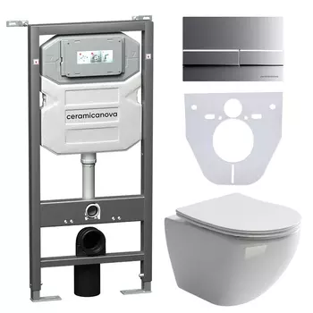 Комплект Ceramicanova Metropol CN4002+панель+инсталляция Envision+кнопка Flat CN1002M хром матовый