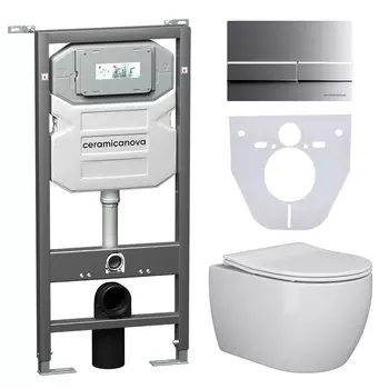 Комплект Ceramicanova Play CN3001+панель+инсталляция Envision+кнопка Flat CN1002M хром матовый
