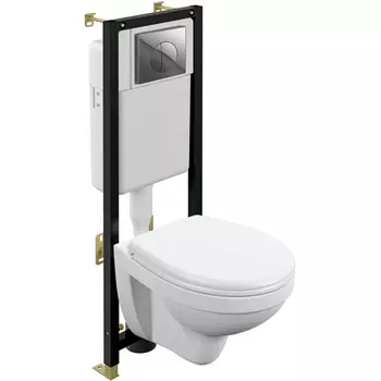 Комплект Cersanit Nature 64230 унитаз + инсталляция Black + кнопка смыва хром глянцевый