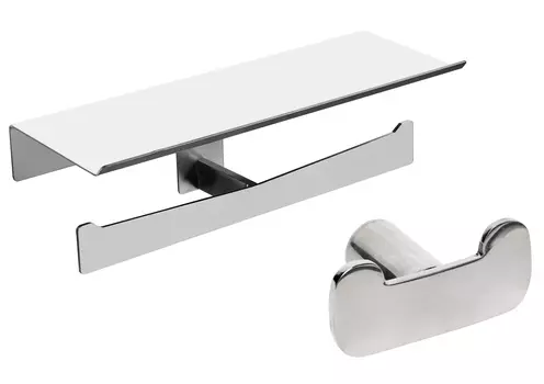 Комплект Держатель туалетной бумаги Mediclinics Aura AI2004C с полкой + Крючок Mediclinics Aura AI2318C двойной, хром