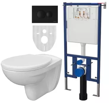 Комплект DIWO Анапа инсталляция + подвесной унитаз + крышка сиденье + кнопка черная матовая