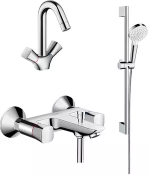 Комплект для ванной Hansgrohe Смеситель Logis 71243000 для ванны с душем + Смеситель Logis 71222000 для раковины + Душевой гарнитур 26532400