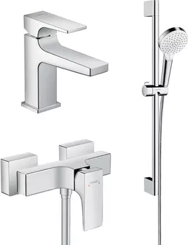 Комплект для ванной Hansgrohe Смеситель Metropol 32560000 для душа + Смеситель Metropol 32500000 для раковины + Душевой гарнитур Crometta 26532400