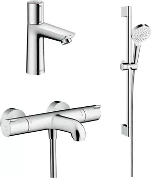 Комплект для ванной Hansgrohe Термостат Ecostat 13201000 для ванны с душем + Смеситель Talis SelectE 71750000 для раковины + Душевой гарнитур 26532400
