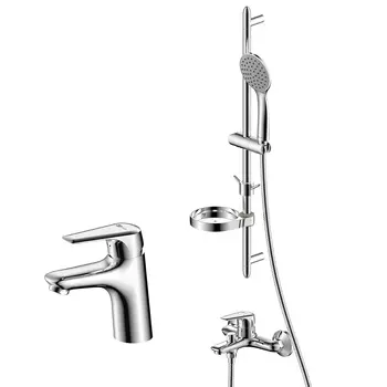 Комплект для ванной Lemark LM7304C 3 в 1 (смеситель для раковины + смеситель для ванны с душем + душевая стойка), хром