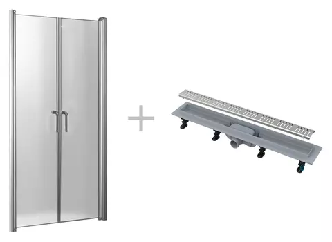 Комплект Душевая дверь в нишу River SUEZ 80 МТ + Душевой лоток AlcaPlast Simple APZ10 750 с решетко