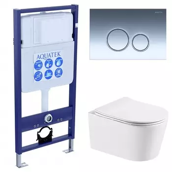 Комплект инсталляция Aquatek Standart INS-0000012 + унитаз Aquatek Оберон AQ1365T-00 + кнопка KDI-0000018 + комплект креплений