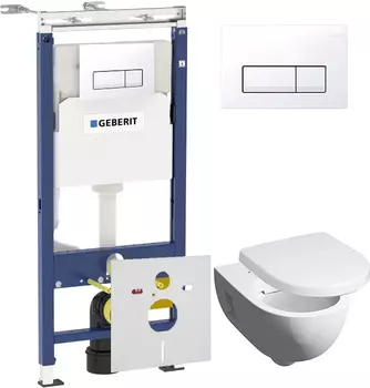 Комплект Инсталляция Geberit Duofix 458.125.11.1 + кнопка + Keramag Renova Nr.1 203070000 с крышкой