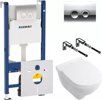 Комплект инсталляция Geberit Duofix Delta 458.124.21.1 3в1 + унитаз Villeroy &amp; Boch ONovo 5660 H1R1