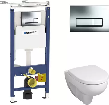 Комплект инсталляция Geberit Duofix Платтенбау 458.125.21.1 4в1 + унитаз Geberit Renova 203050