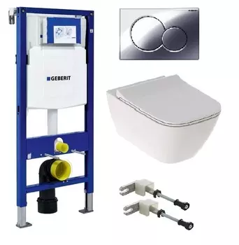 Комплект инсталляция Geberit Duofix UP320 111.300.00.5 + унитаз Geberit Smyle Square 500.685.01.1 + кнопка смыва 115.770.21.5 + комплект креплений