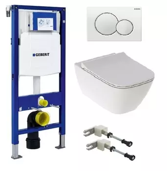 Комплект инсталляция Geberit Duofix UP320 111.300.00.5 + унитаз Geberit Smyle Square 500.685.01.1 + кнопка смыва 115.770.11.5 + комплект креплений