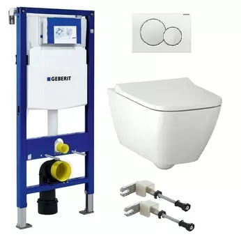 Комплект инсталляция Geberit Duofix UP320 111.300.00.5 + унитаз Geberit Smyle Square 500.683.00.2 + кнопка смыва 115.770.11.5 + комплект креплений