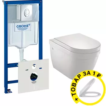 Комплект Инсталляция Grohe Rapid SL 3 в 1 с кнопкой смыва + Унитаз Jacob Delafon Rodin + крышка-сиде