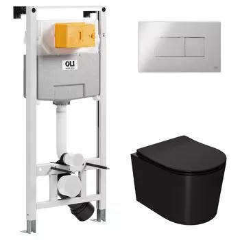 Комплект инсталляция OLI 120 ECO Sanitarblock pneumatic+кнопка Karisma хром+унитаз Point Веста PN41701BM черный матовый