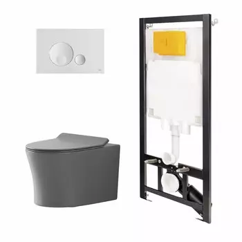 Комплект инсталляция OLI 80 ECO+кнопка Globe белая+унитаз Point Вега серый матовый