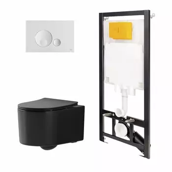 Комплект инсталляция OLI 80 ECO+кнопка Globe белая+унитаз Point Веста черный матовый