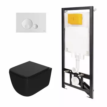 Комплект инсталляция OLI 80 ECO+кнопка Globe белая+унитаз Point Меркурий черный (аналог PN48035WC)