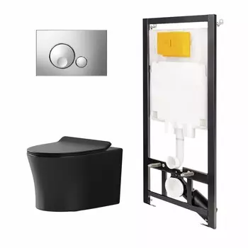 Комплект инсталляция OLI 80 ECO+кнопка Globe хром+унитаз Point Вега черный матовый