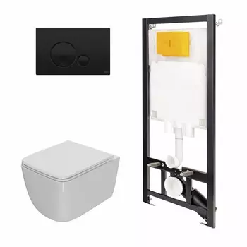 Комплект инсталляция OLI 80 ECO+кнопка Globe черная+унитаз Point Меркурий белый (аналог PN48002BC)