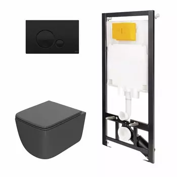 Комплект инсталляция OLI 80 ECO+кнопка Globe черная+унитаз Point Меркурий серый (аналог PN48018BC)