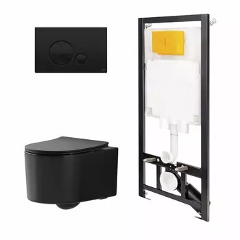 Комплект инсталляция OLI 80 ECO+кнопка Globe черная+унитаз Point Веста черный матовый