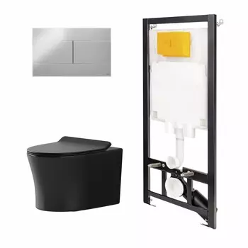 Комплект инсталляция OLI 80 ECO+кнопка Slim хром+унитаз Point Вега черный матовый