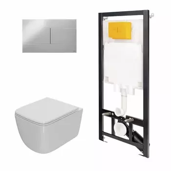 Комплект инсталляция OLI 80 ECO+кнопка Slim хром+унитаз Point Меркурий белый (аналог PN48009C)