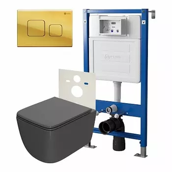 Комплект инсталляция Point Элемент PN45120+кнопка Point Афина PN44041G золото+унитаз Point Меркурий PN41831GM графит