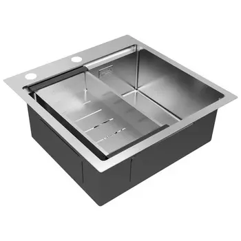 Комплект мойка + колландер Paulmark KRONER-PRO 51 + ADVANCE PM705151-BS+A405-BS 51х51 см, брашированная нержавеющая сталь