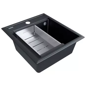 Комплект мойка + колландер Paulmark STEPIA 45 + ADVANCE PM114651-BLM+A375-BS 46х51 см, чёрный металлик, брашированная нержавеющая сталь