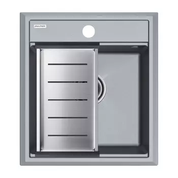 Комплект мойка + колландер Paulmark STEPIA 45 + ADVANCE PM114651-GRM+A375-BS 46х51 см, серый металлик, брашированная нержавеющая сталь