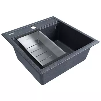 Комплект мойка + колландер Paulmark STEPIA 50 + ADVANCE PM115051-DG+A375-BS 50х51 см, графит, брашированная нержавеющая сталь