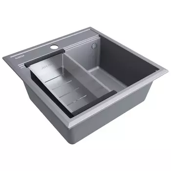 Комплект мойка + колландер Paulmark STEPIA 50 + ADVANCE PM115051-GRM+A375-BS 50х51 см, серый металлик, брашированная нержавеющая сталь