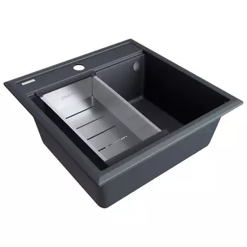 Комплект мойка + колландер Paulmark STEPIA 50 + ADVANCE PM115051-AN+A375-BS 50х51 см, антрацит, брашированная нержавеющая сталь