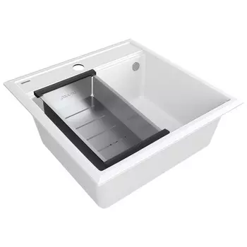 Комплект мойка + колландер Paulmark STEPIA 50 + ADVANCE PM115051-WH+A375-BS 50х51 см, белый, брашированная нержавеющая сталь