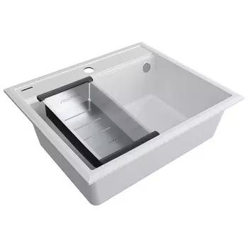 Комплект мойка + колландер Paulmark STEPIA 60 + ADVANCE PM115951-WH+A375-BS 59х51 см, белый, брашированная нержавеющая сталь